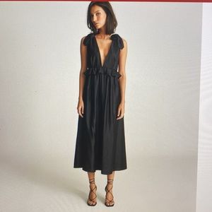 REISS Laura Silk Blend Black Midi Dress